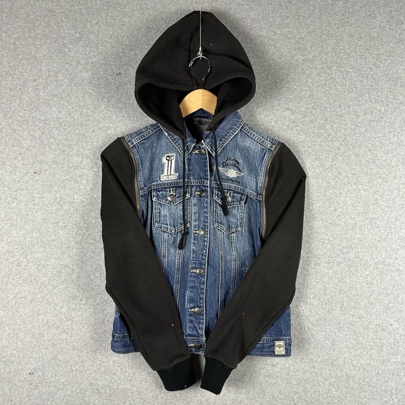 Harley-Davidson Jackets & Blazers - Harley Davidson Zip Off Sleeve Denim Jacket S Indigo Wash Hoodie Milwaukee, WI